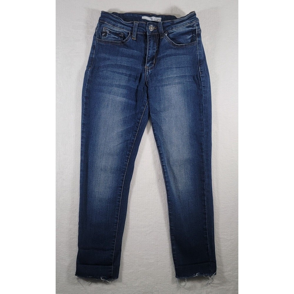 KanCan Mid-Rise Skinny Stretch Jeans Women's Size 5 / 26 Blue Denim Raw Hem